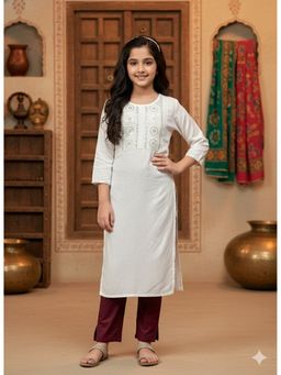 Aarika - White Sequin Embroidery Cotton Blend Kurta