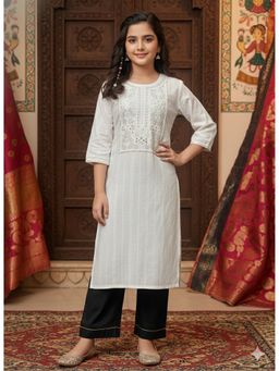 Aarika - White Sequin Embroidery Cotton Blend Kurta