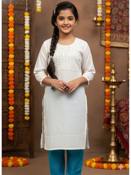 Aarika - White Sequin Embroidery Cotton Blend Kurta