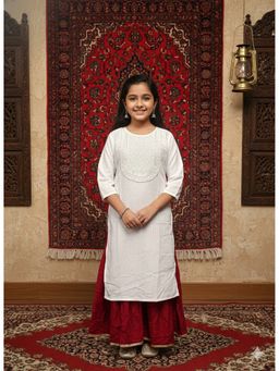 Aarika - White Embroidery Sequin Cotton Blend Kurta