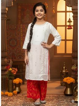 Aarika - White Sequin Embroidery Cotton Blend Kurta