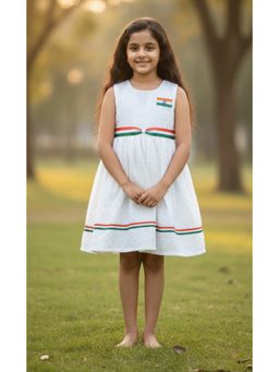 Aarika - White Embroidery Cotton Republic Day/Independence Day Frock
