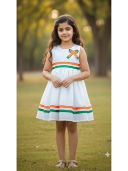 Aarika - White Solid Cotton Republic Day/Independence Day Frock