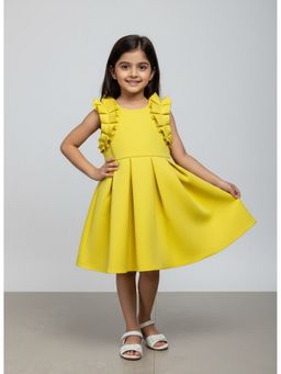 The Magic Wand - Yellow Pleated Scuba Party Dress