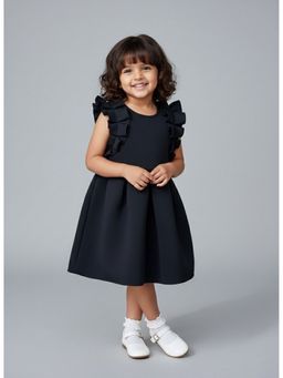 The Magic Wand - Black Pleated Scuba Party Dress