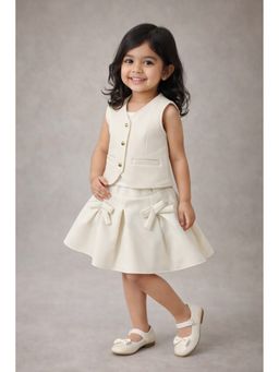 The Magic Wand - Off White Top and Pleated Skirt with Bow Applique