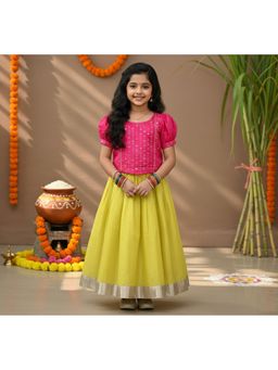 The Magic Wand - Pink Woven Pattu Pavadai Lehenga with Choli