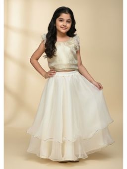 The Magic Wand - Off White Woven Jacquard Top with Organza Skirt