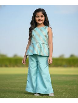 The Magic Wand - Blue Jacquard Sleeveless Top with Palazzo