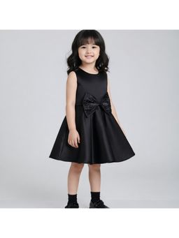 The Magic Wand - Black Stone Embellished Bow Applique Detailed Dress
