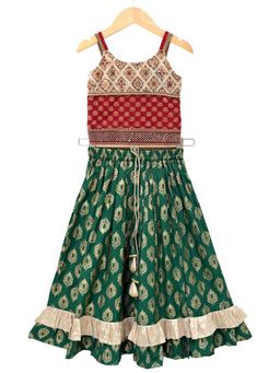 TWISHA - Woven Brocade Sleeveless Embellished Top with Printed Lehenga