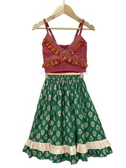 TWISHA - Woven Cotton Sleeveless Striped Top with Printed Lehenga