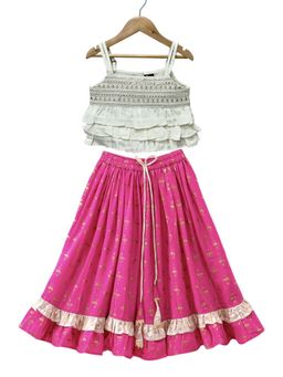 TWISHA - Woven Sleeveless Embellished Top with Printed Lehenga