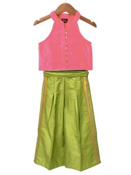TWISHA - Woven Chanderi Sleeveless Solid Top with Palazzo