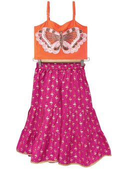 TWISHA - Woven Sleeveless Placement Embroidered Top with Printed Sharara