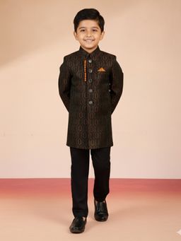 Vastramay - Brown Silk Blend Jacquard Sherwani with Pant