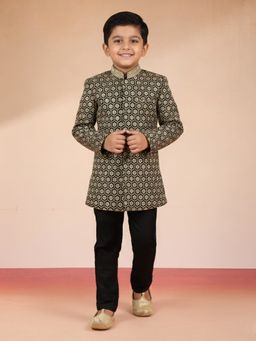 Vastramay - Black Rayon Embroidered Sherwani with Pant