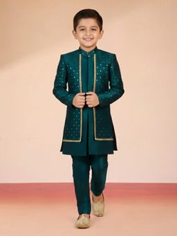 Vastramay - Blue Silk Blend Embroidered Sherwani with Pant