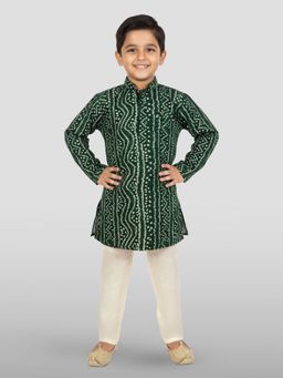 Vastramay - Green Rayon Foil Bandhani Kurta with Pyjama