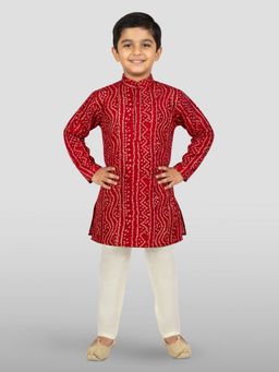 Vastramay - Maroon Rayon Foil Bandhani Kurta with Pyjama