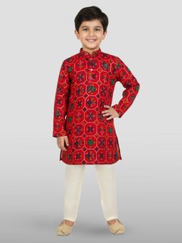 Vastramay - Red Rayon Foil Print Kurta with Pyjama