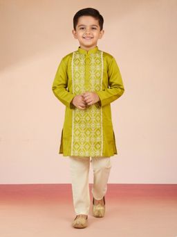 Vastramay - Green Satin Embroidery Kurta with Pyjama