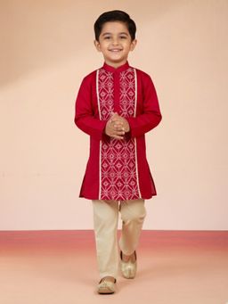 Vastramay - Red Satin Embroidery Kurta with Pyjama