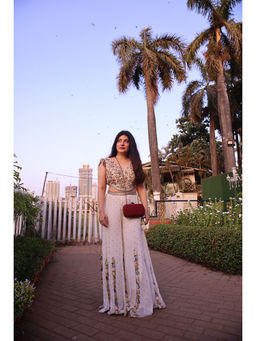 Payal Singhal - Off White Embroidered Choli with Mukaish Sharara (Set of 2)