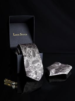Louis Stitch - Mens Black Mist Silk Necktie Accessory Gift Set