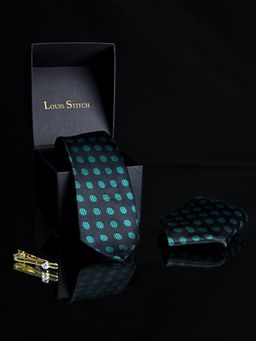 Louis Stitch - Mens Dark Green Silk Necktie Accessory Gift Set