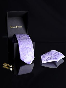 Louis Stitch - Mens Pastel Purple Silk Necktie Accessory Gift Set