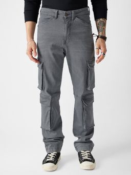 The Souled Store - Original Solids Light Grey Men Cargo Jeans