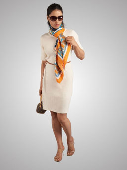 The Tie Hub - Orange With Blue Chain Printed Women Scarf