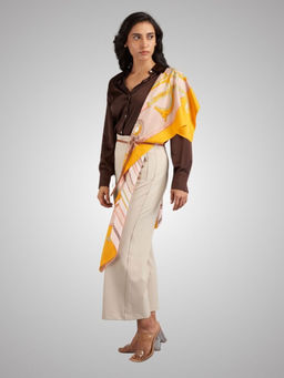 The Tie Hub - Orange With Pink Cannes Stick Printed Women Scarf