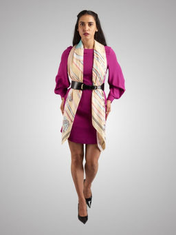 The Tie Hub - Pink With Yellow Cannes Stick Women Scarf