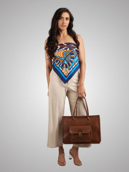 The Tie Hub - Blue With Brown Chain Print Women Scarf