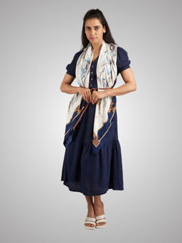 The Tie Hub - White With Blue Selling Ship Printed Women Scarf