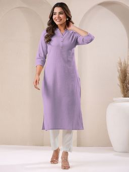 Janasya - Womens Lavender Cotton Solid Straight Kurta