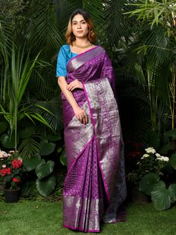 Beatitude - Purple Woven Banarasi Saree with Unstitched Blouse