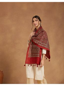 Fabindia - Maroon Cotton Silk Ajrakh Printed Stole