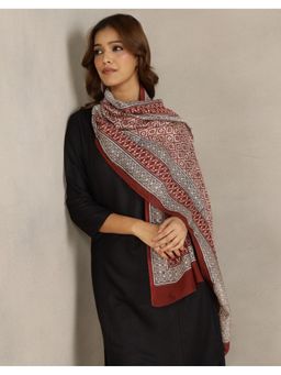 Fabindia - Maroon Cotton Silk Printed Stoles