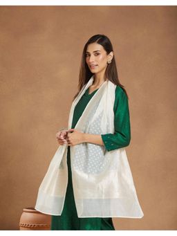 Fabindia - Off White Cotton Silk Blend Banarsi Stole