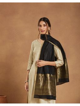 Fabindia - Black Viscose Blend Banarsi Stole