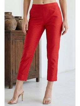 Elleven - Women Red Viscose Plain Pant