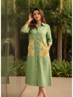Autumnlane - Women Green Cotton Printed Dress