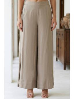 Elleven - Women Beige Rayon Plain Palazzo