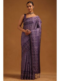Soch - Women Purple Tussar Printed Saree with Unstitched Blouse Piece
