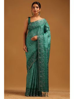 Soch - Women Green Tussar Tassels Saree with Unstitched Blouse Piece