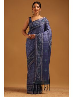 Soch - Women Blue Tussar Tassels Saree with Unstitched Blouse Piece