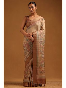 Soch - Women Beige Tussar Tassels Saree with Unstitched Blouse Piece